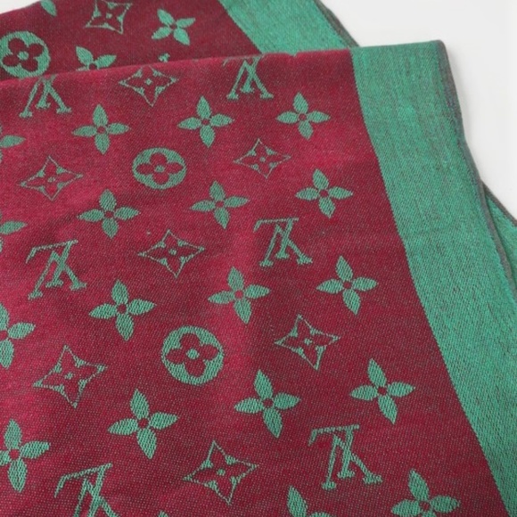 Louis Vuitton Monogram Scarf Red/Aqua Wool-Blend - Picture 3 of 8